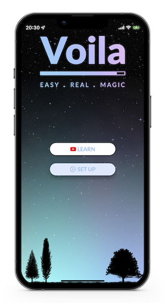 Voila app home screen with the Learn and Set up buttons